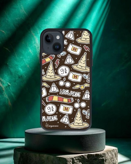 Harry Potter Baskılı Kahverengi Deri Telefon Kılıfı