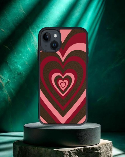 Kalp Baskılı Kahverengi Deri Telefon Kılıfı