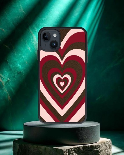 Kalp Baskılı Kahverengi Deri Telefon Kılıfı