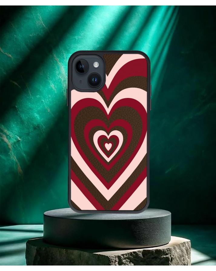 Kalp Baskılı Kahverengi Deri Telefon Kılıfı