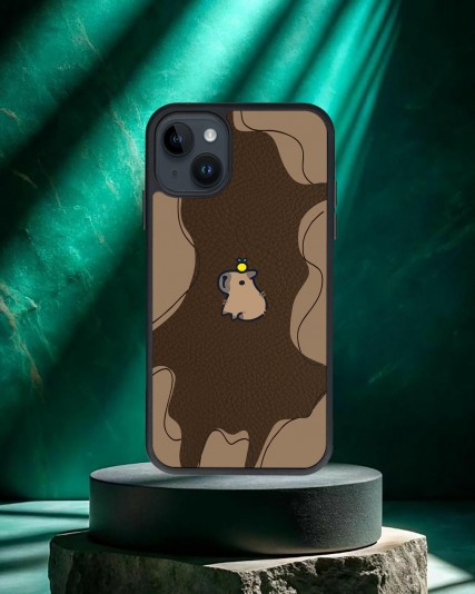 Köstebek Baskılı Kahverengi Deri Telefon Kılıfı