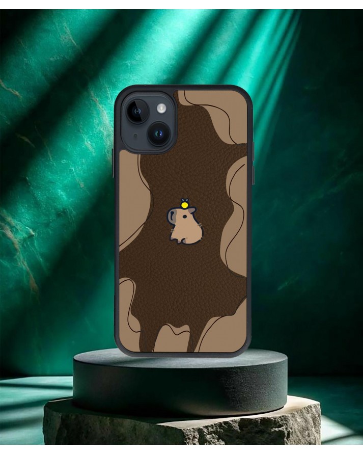 Köstebek Baskılı Kahverengi Deri Telefon Kılıfı