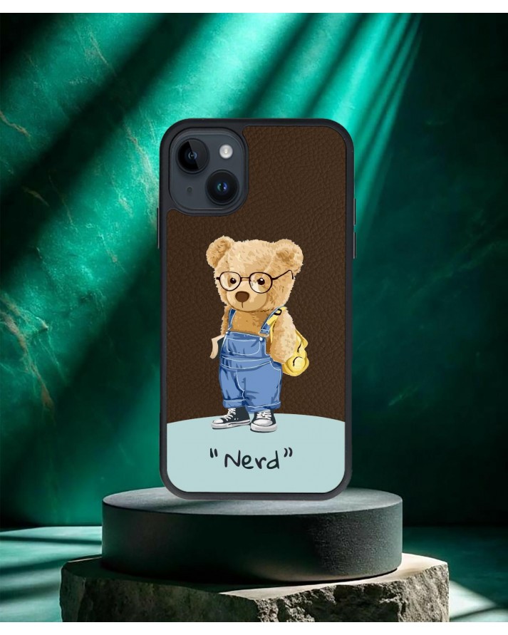 Ayıcık Baskılı Kahverengi Deri Telefon Kılıfı