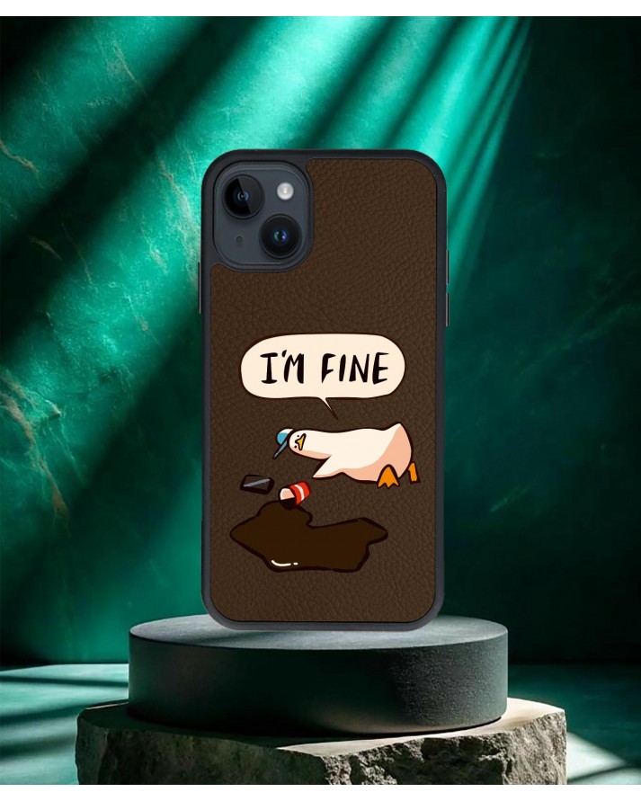 I'm fine Baskılı Kahverengi Deri Telefon Kılıfı