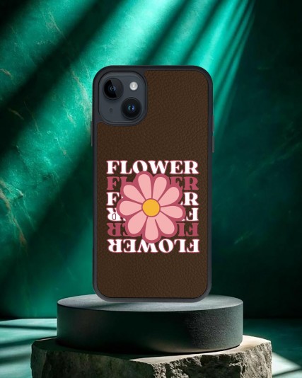 Çiçek Baskılı Kahverengi Deri Telefon Kılıfı