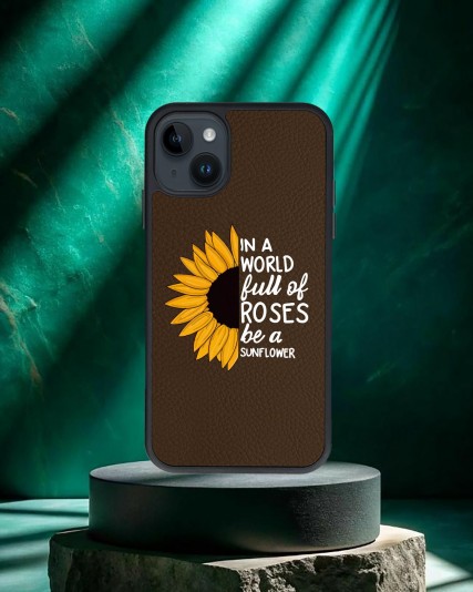 Çiçek Baskılı Kahverengi Deri Telefon Kılıfı