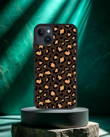 Leopar Baskılı Kahverengi Deri Telefon Kılıfı