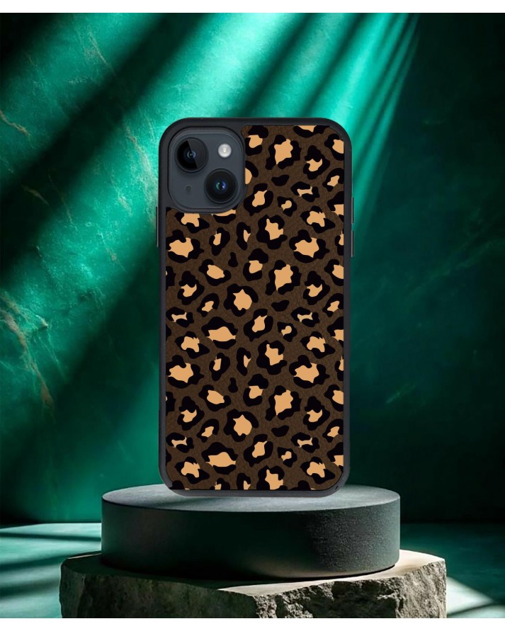 Leopar Baskılı Kahverengi Deri Telefon Kılıfı