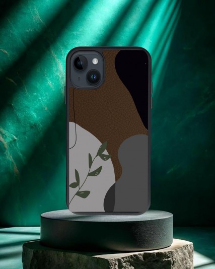 Design Baskılı Kahverengi Deri Telefon Kılıfı