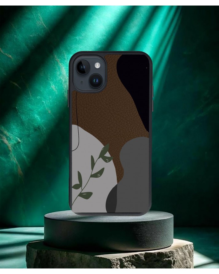 Design Baskılı Kahverengi Deri Telefon Kılıfı