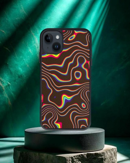 Hologram Baskılı Kahverengi Deri Telefon Kılıfı