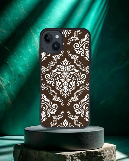 Design Baskılı Kahverengi Deri Telefon Kılıfı