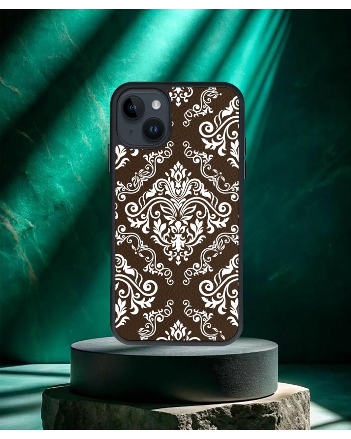 Design Baskılı Kahverengi Deri Telefon Kılıfı