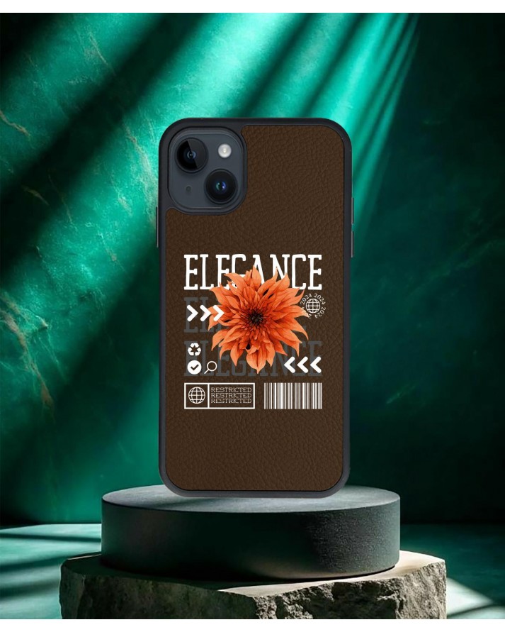 Çiçek Baskılı Kahverengi Deri Telefon Kılıfı