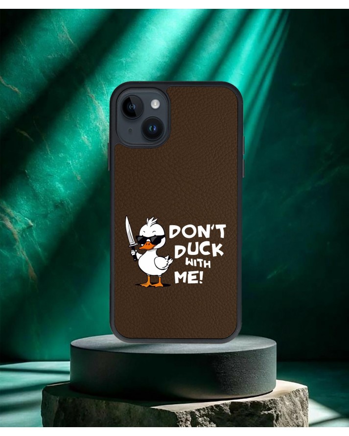 Don't Duck With Me Baskılı Kahverengi Deri Telefon Kılıfı