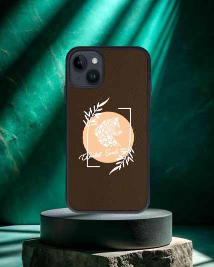 Panter Baskılı Kahverengi Deri Telefon Kılıfı