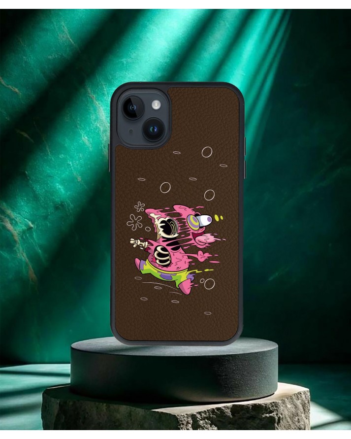 Patrick Baskılı Kahverengi Deri Telefon Kılıfı