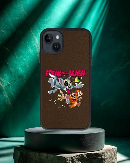  Tom ve Jerry Baskılı Kahverengi Deri Telefon Kılıfı