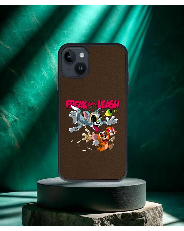  Tom ve Jerry Baskılı Kahverengi Deri Telefon Kılıfı