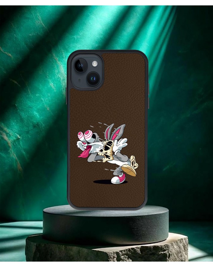 Bugs Bunny Baskılı Kahverengi Deri Telefon Kılıfı