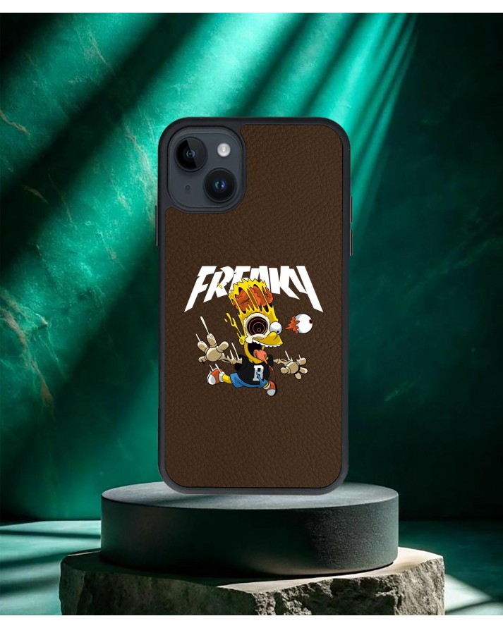 Bart Simpson Baskılı Kahverengi Deri Telefon Kılıfı