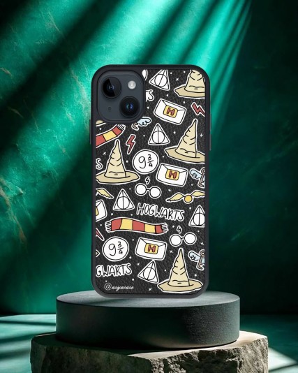 Harry Potter Baskılı Siyah Deri Telefon Kılıfı