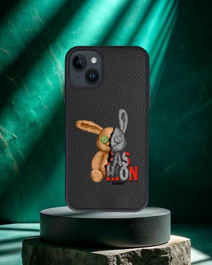 Rabitt Baskılı Siyah Deri Telefon Kılıfı