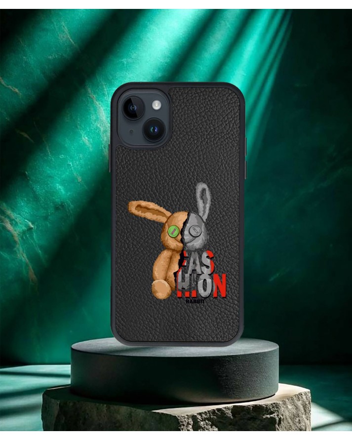 Rabitt Baskılı Siyah Deri Telefon Kılıfı