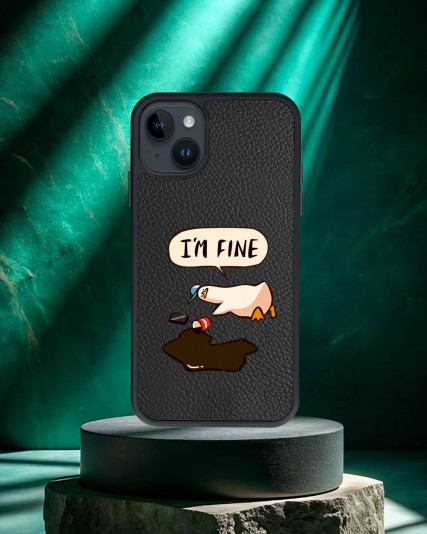 I'm fine Baskılı Siyah Deri Telefon Kılıfı