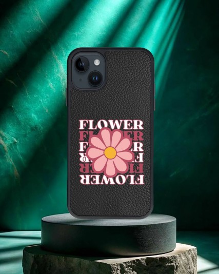 Çiçek Baskılı Siyah Deri Telefon Kılıfı