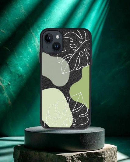 Design Baskılı Siyah Deri Telefon Kılıfı