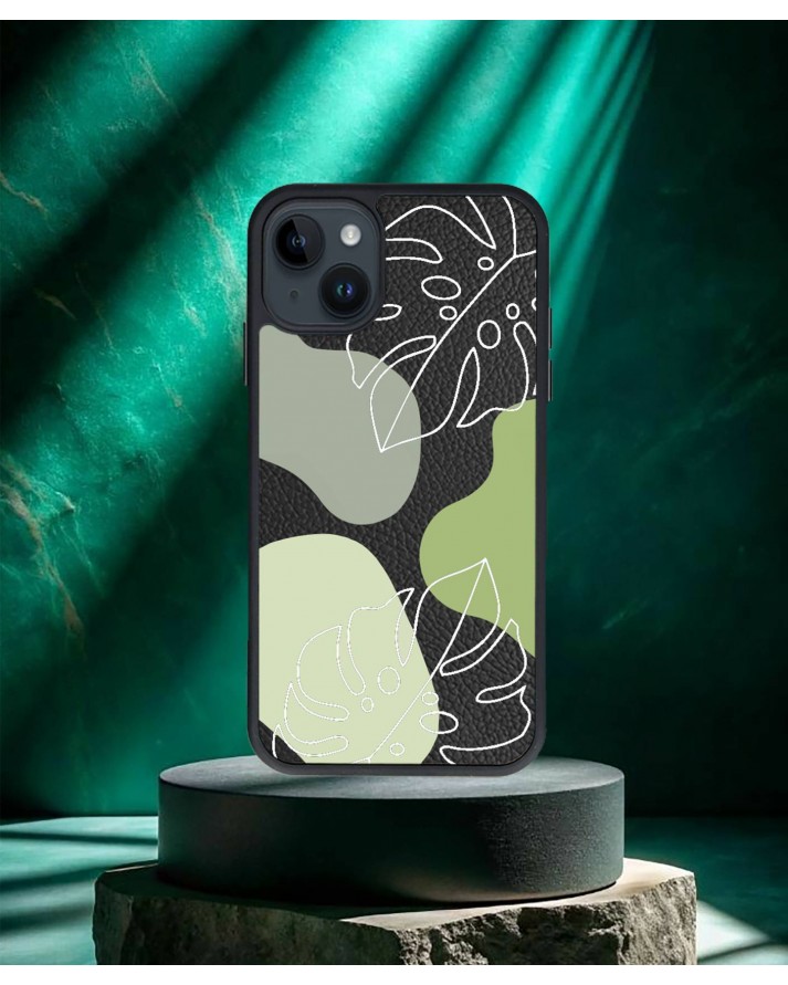 Design Baskılı Siyah Deri Telefon Kılıfı