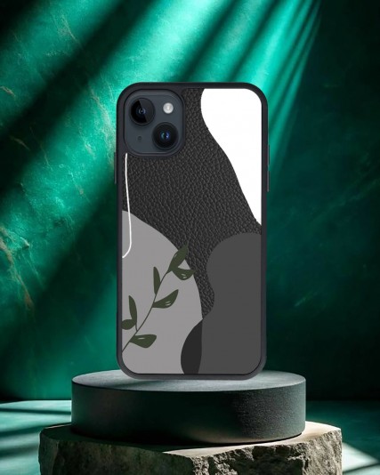 Design Baskılı Siyah Deri Telefon Kılıfı