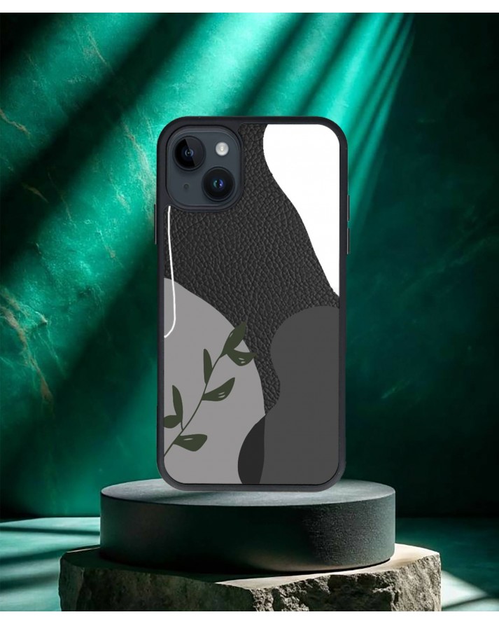 Design Baskılı Siyah Deri Telefon Kılıfı