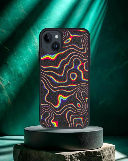 Hologram Baskılı Siyah Deri Telefon Kılıfı