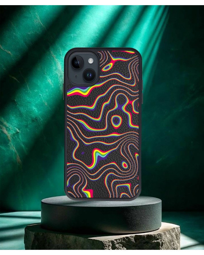 Hologram Baskılı Siyah Deri Telefon Kılıfı