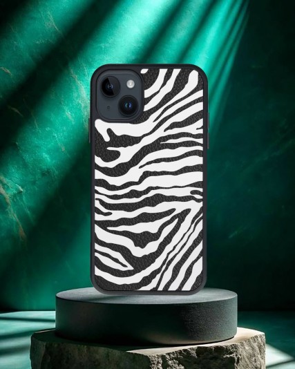 Design Baskılı Siyah Deri Telefon Kılıfı