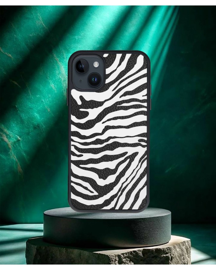 Design Baskılı Siyah Deri Telefon Kılıfı