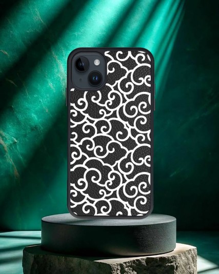 Design Baskılı Siyah Deri Telefon Kılıfı