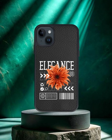 Çiçek Baskılı Siyah Deri Telefon Kılıfı