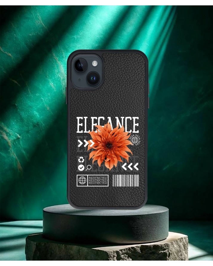 Çiçek Baskılı Siyah Deri Telefon Kılıfı