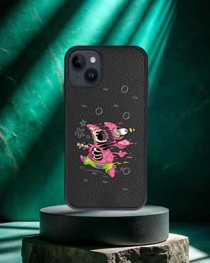 Patrick Baskılı Siyah Deri Telefon Kılıfı