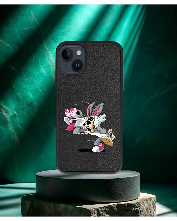 Bugs Bunny Baskılı Siyah Deri Telefon Kılıfı