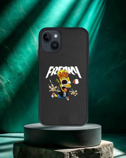 Bart Simpson Baskılı Siyah Deri Telefon Kılıfı