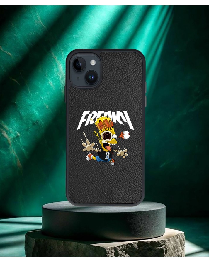 Bart Simpson Baskılı Siyah Deri Telefon Kılıfı