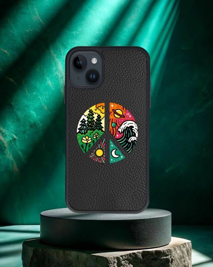 Barış Doğa Baskılı Siyah Deri Telefon Kılıfı