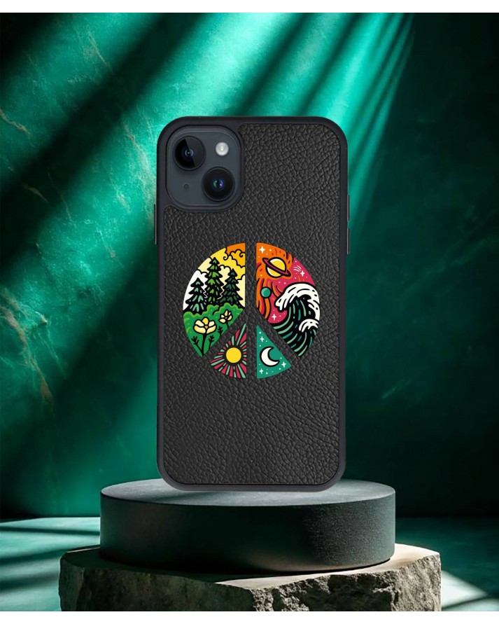 Barış Doğa Baskılı Siyah Deri Telefon Kılıfı