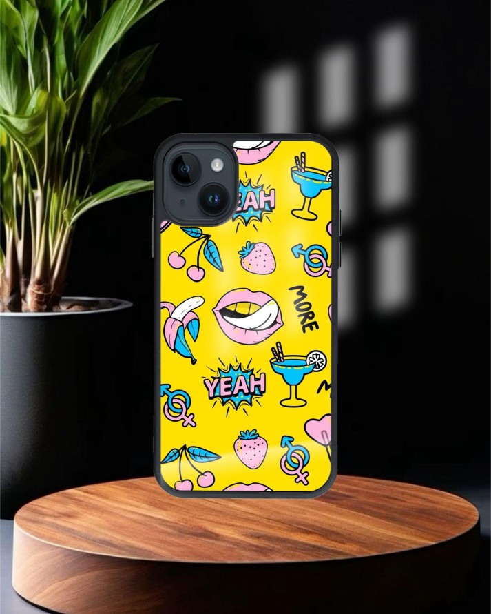 Banana Baskılı Siyah Cam Telefon Kılıfı