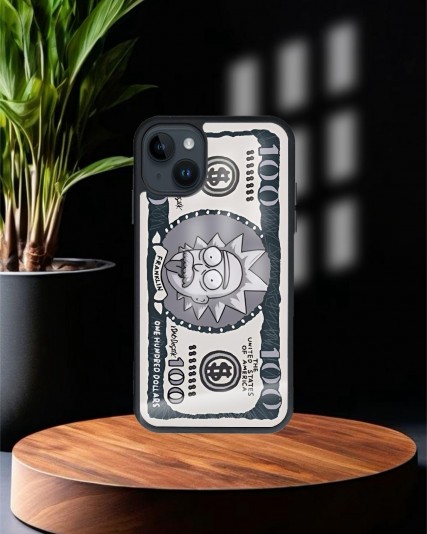Rick and Morty Dolar Baskılı Siyah Cam Telefon Kılıfı