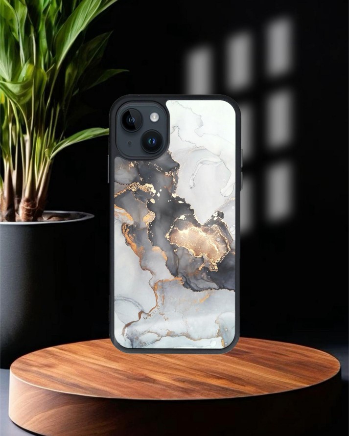 Mermer Baskılı Siyah Cam Telefon Kılıfı